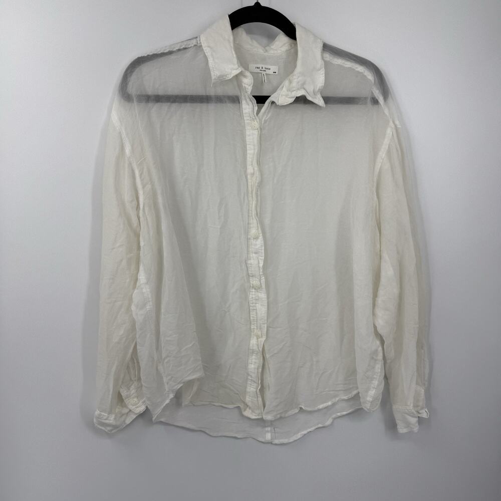 rag & bone Shirt Medium White Sheer Voile Button Up Boxy Long Sleeve Minimalist - Picture 4 of 12